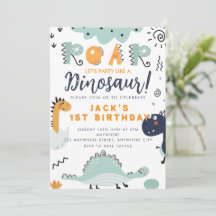 Cute Dinosaur Roar 1st Birthday Party Invitation