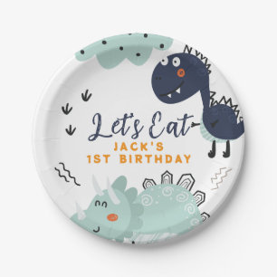 Cute Dinosaur Roar 1st Birthday Party Invitation Paper Plate