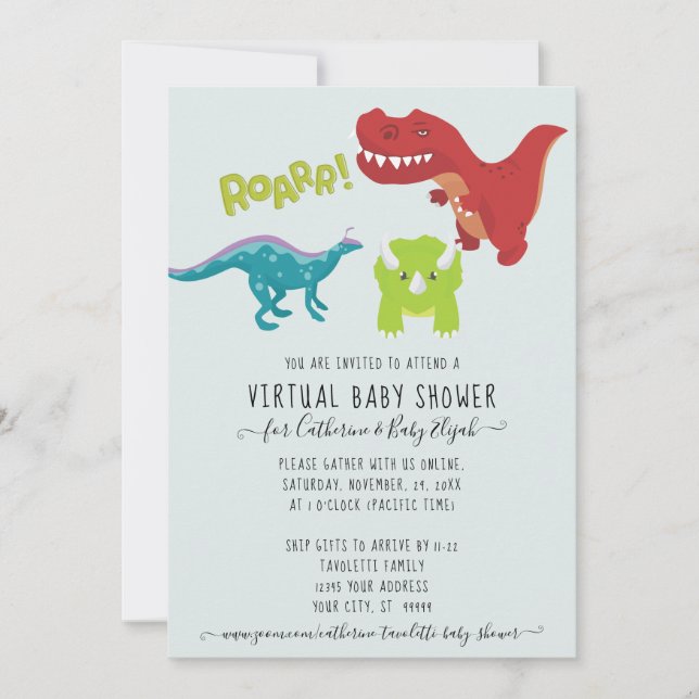 Cute Dinosaur ROAR Boy Baby Virtual Shower Invitation (Front)