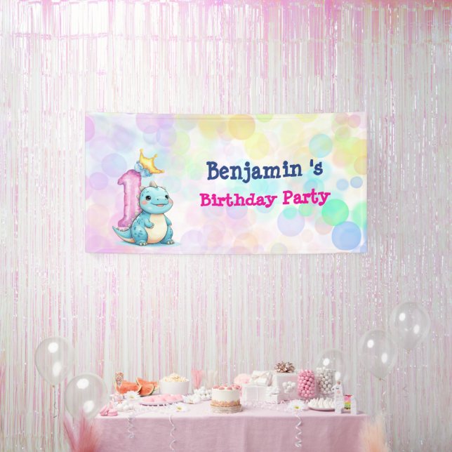 Cute Dinosaur roar Boy first birthday party Banner (Party)