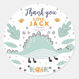 Cute Dinosaur Roar Thank You Birthday Party Classic Round Sticker