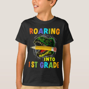 Cute Dinosaur Roaring Into 1st Grade T-Shirt