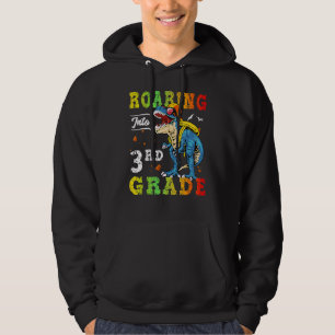 Cute Dinosaur Roaring Into 3rd Grade Teacher Back Hoodie