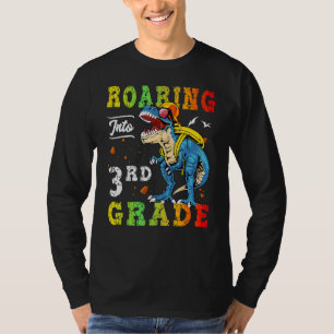 Cute Dinosaur Roaring Into 3rd Grade Teacher Back T-Shirt