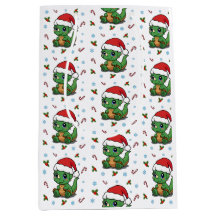Cute Dinosaur Santa Hat Christmas Gift Bag