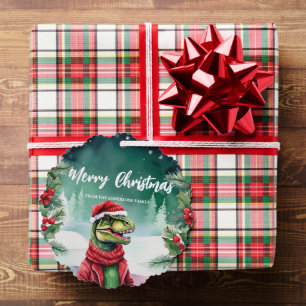 Cute dinosaur Santa Xmas Holiday Party Family boys Tree Decoration Card