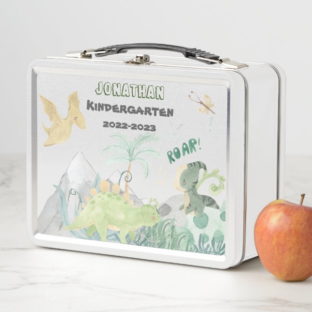 Cute Dinosaur School Metal Lunch Box (In Situ)