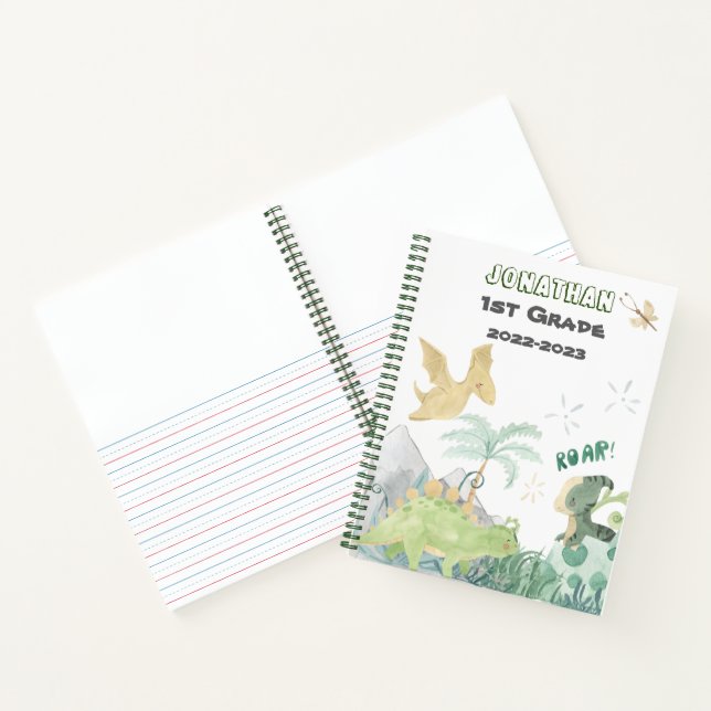 Cute Dinosaur School Wide Ruled Writing Drawing Notebook (Inside)