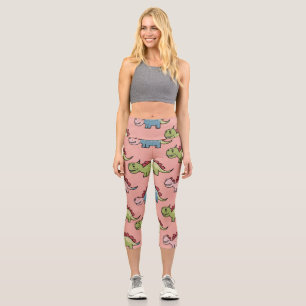 Cute dinosaur seamless pattern capri leggings