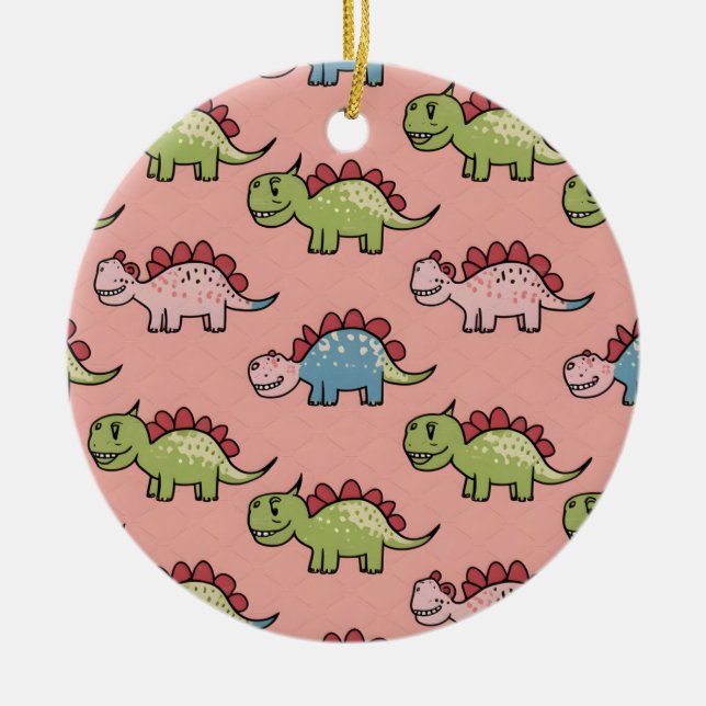 Cute dinosaur seamless pattern ceramic ornament (Front)