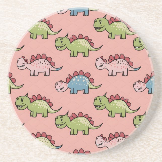 Cute dinosaur seamless pattern coaster (Front)
