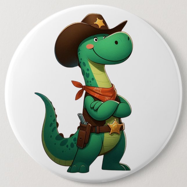 Cute dinosaur sheriff/cowboy  6 cm round badge (Front)