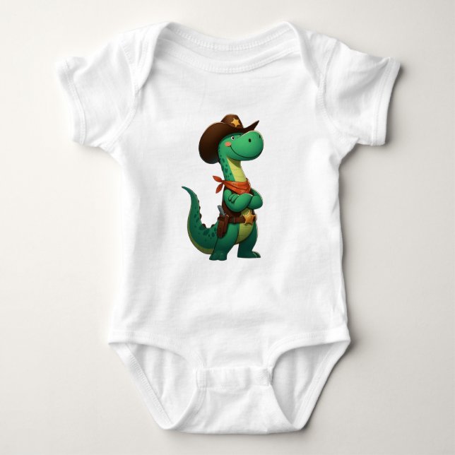 Cute dinosaur sheriff/cowboy  baby bodysuit (Front)