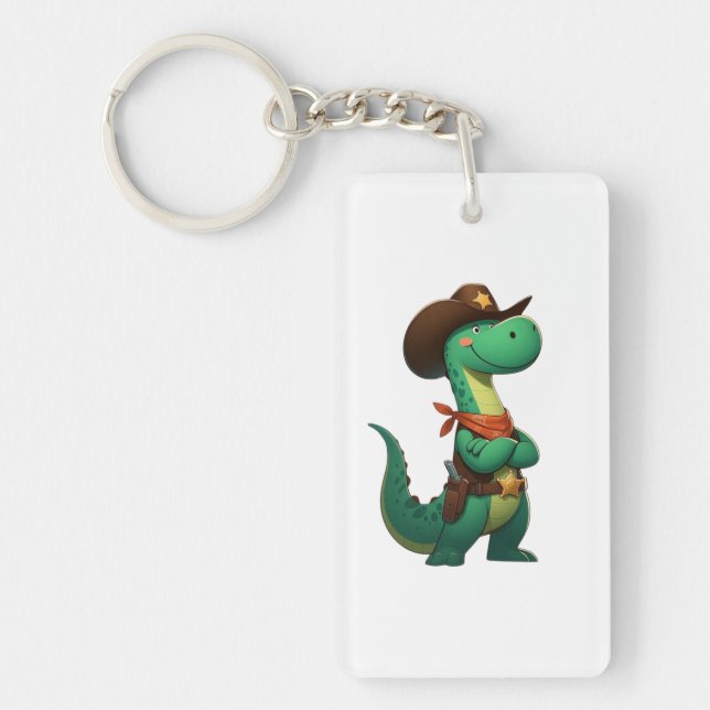 Cute dinosaur sheriff/cowboy  key ring (Front)