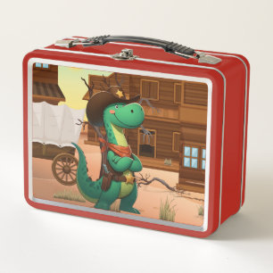 Cute dinosaur sheriff/cowboy  metal lunch box