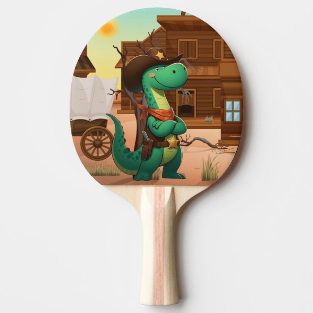 Cute dinosaur sheriff/cowboy  ping pong paddle (Front)