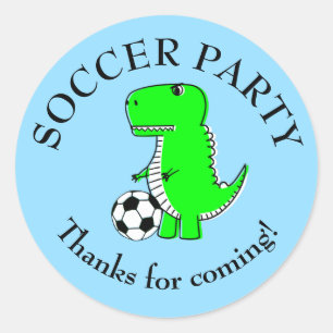 Cute Dinosaur Soccer Party Classic Round Sticker