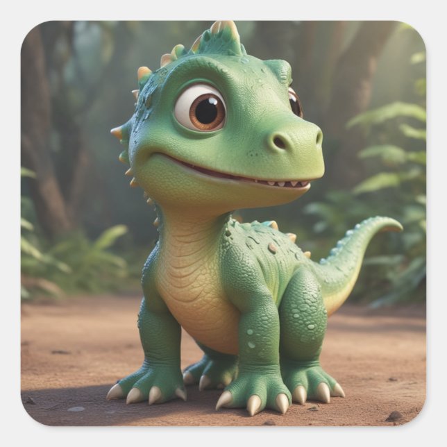 Cute Dinosaur Square Sticker (Front)