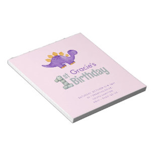 Cute Dinosaur Stegosaurus 1st Birthday Party Girls Notepad