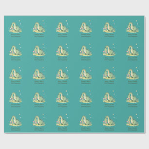 Cute Dinosaur Stop and Smell the Flowers Sticker Wrapping Paper