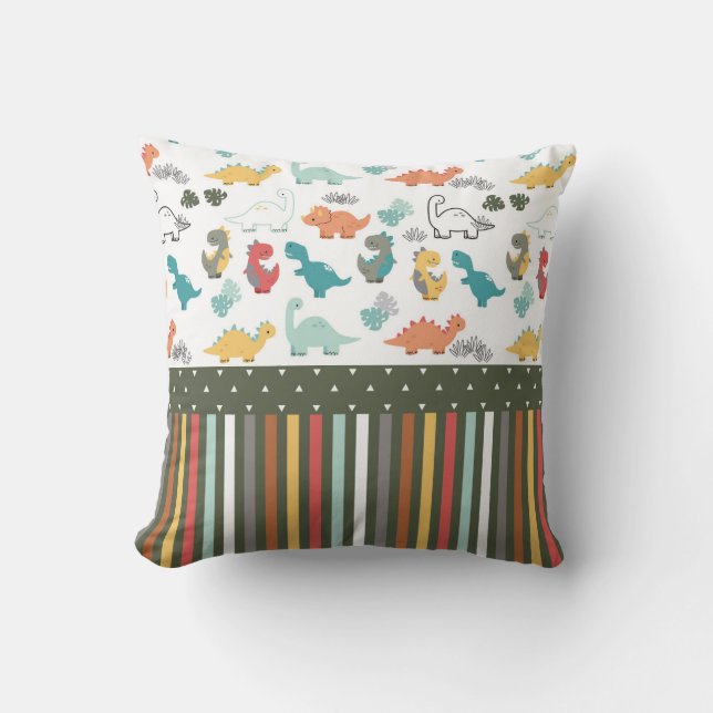 Cute Dinosaur Stripe Pattern Kids Cushion (Front)