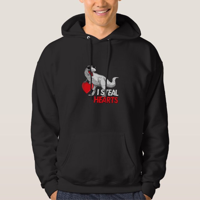 Cute Dinosaur Sunglasses I Steal Hearts Kids Hoodie (Front)