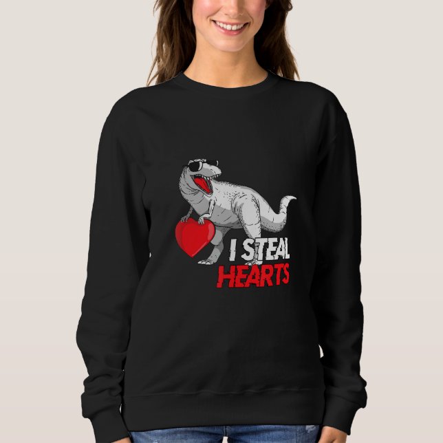 Cute Dinosaur Sunglasses I Steal Hearts Kids Sweatshirt (Front)