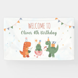Cute Dinosaur T-Rex 4th Birthday Party Sign Banner