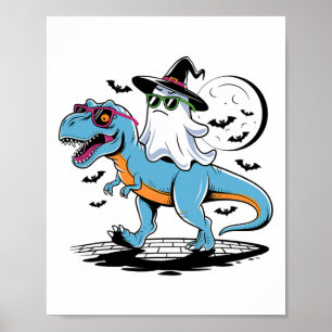 Cute Dinosaur T Rex And Ghost For Halloween And Th Poster