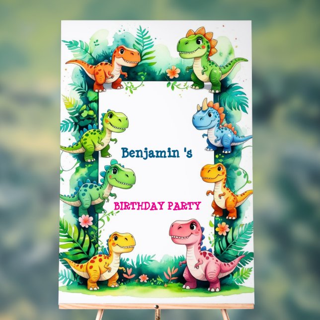 cute Dinosaur T rex Birthday Balloon Party Welcome Acrylic Sign (Neutral)