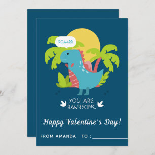 Cute Dinosaur T-Rex Kids Classroom Valentine's Day Holiday Card