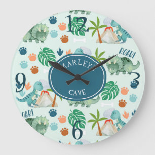 Cute Dinosaur T Rex Pattern Jurassic Kids Room Large Clock