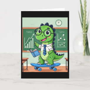 Cute Dinosaur Teacher Skateboarding In The Clroom  Card