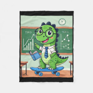 Cute Dinosaur Teacher Skateboarding In The Clroom  Fleece Blanket