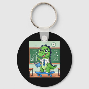 Cute Dinosaur Teacher Skateboarding In The Clroom  Key Ring