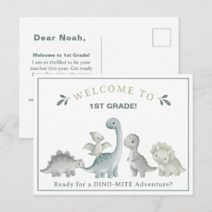 Cute Dinosaur Teacher Welcome to 1st Grade Postcard