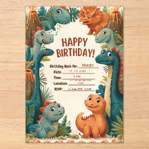 Cute Dinosaur Theme Kids Birthday Party Invitation
