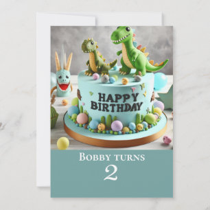 CUTE DINOSAUR THEMED BIRTHDAY CAKE PARTY INVITATION