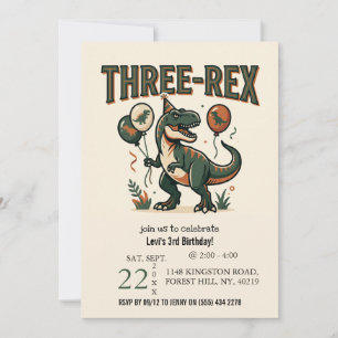 Cute Dinosaur Three-Rex 3rd Birthday Invitation