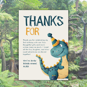 Cute Dinosaur Three Rex 3rd Birthday Party  Thank You Card