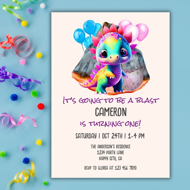 Cute Dinosaur To Be a Blast 1st Birthday  Invitation (Creator Uploaded)