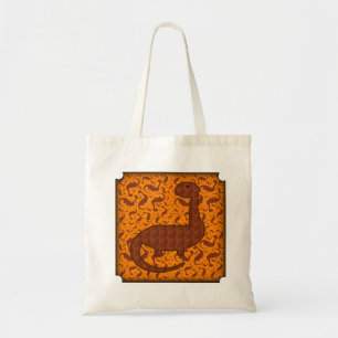 Cute Dinosaur Tote Bag in Brown and Orange