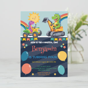 Cute dinosaur tractor balloon boy School HBD Save The Date