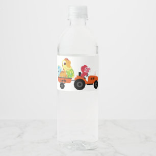 Cute dinosaur tractor boy Back To School Birthday Water Bottle Label