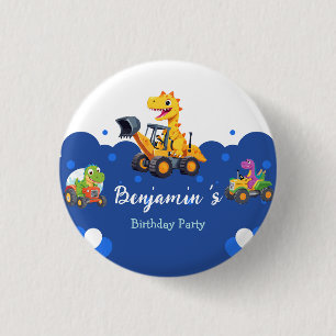 Cute dinosaur tractor dig truck balloon Birthday  3 Cm Round Badge