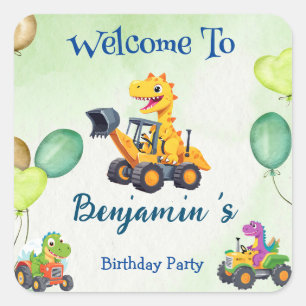 Cute dinosaur tractor dig truck balloon Birthday Square Sticker