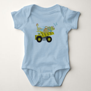 Cute Dinosaur Tractor truck boys birthday party Baby Bodysuit