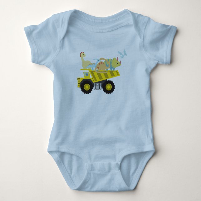 Cute Dinosaur Tractor truck boys birthday party Baby Bodysuit (Front)