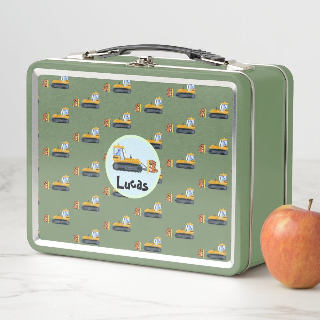 Cute dinosaur tractor Truck School kids boys Metal Lunch Box (In Situ)