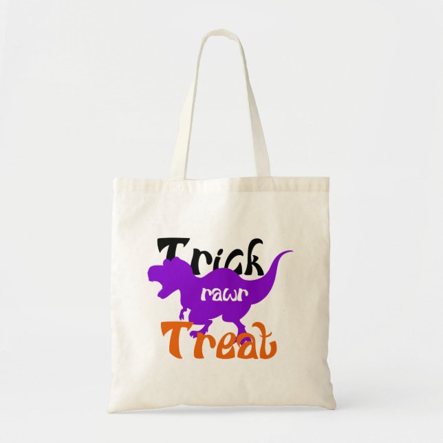 Cute Dinosaur Trick or Treat Halloween Tote Bag (Front)